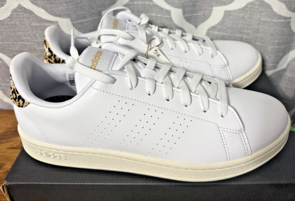 NEW Adidas Advantage Women’s Size 10 White Leopard Print Sneakers GW4850